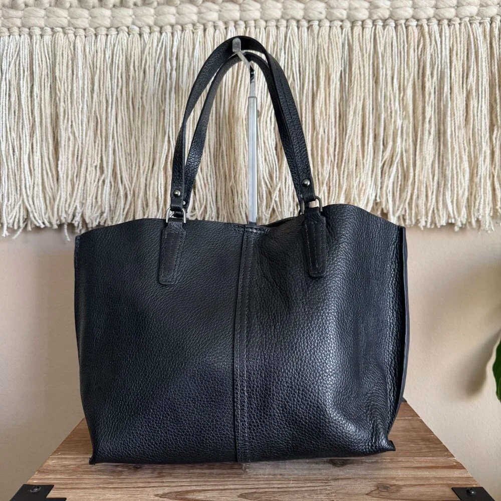 Botkier Hudson Bite Size Tote Black Leather Double Top Handle Shoulder Strap